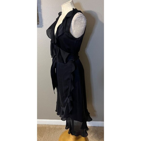 Ralph Lauren Wrap Dress 2 XS Faux Silk Navy Blue Ruffle Career Church Party - Picture 4 of 7
